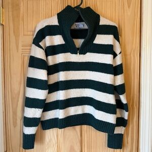 Princess Polly Green and Cream Striped Turtleneck Sweater
